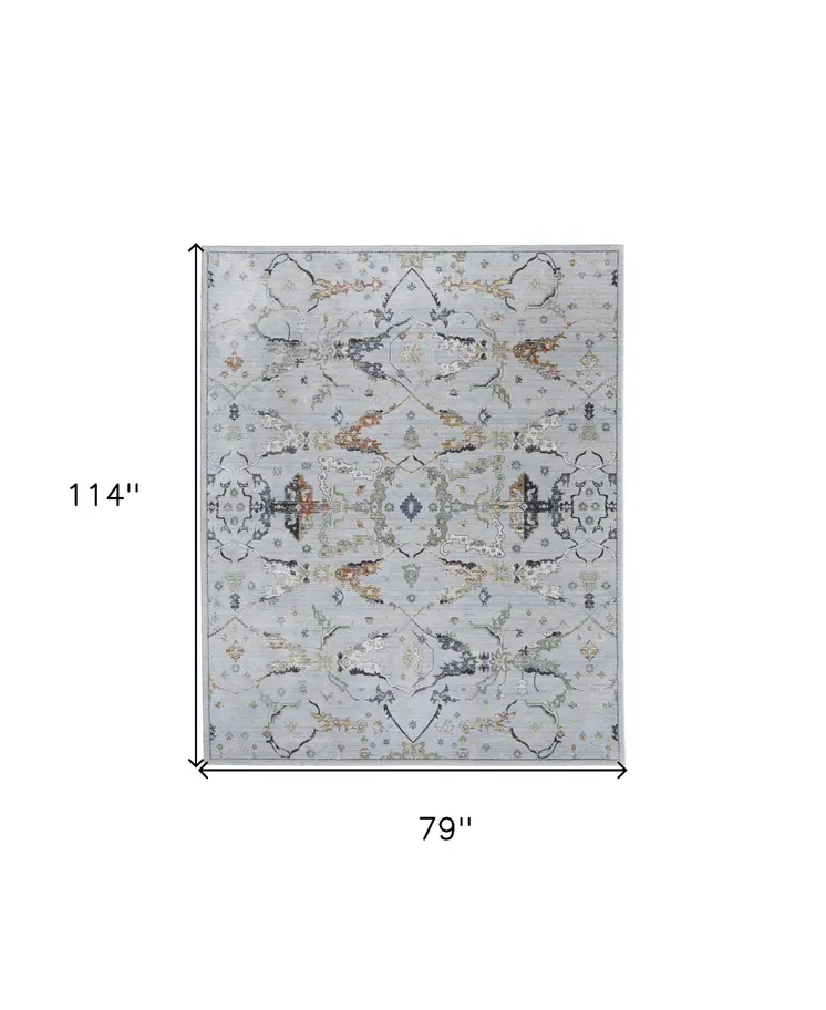7' X 10' Gray Blue and Green Floral Power Loom Area Rug