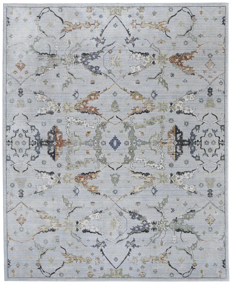 8' X 10' Gray Blue and Green Floral Power Loom Area Rug