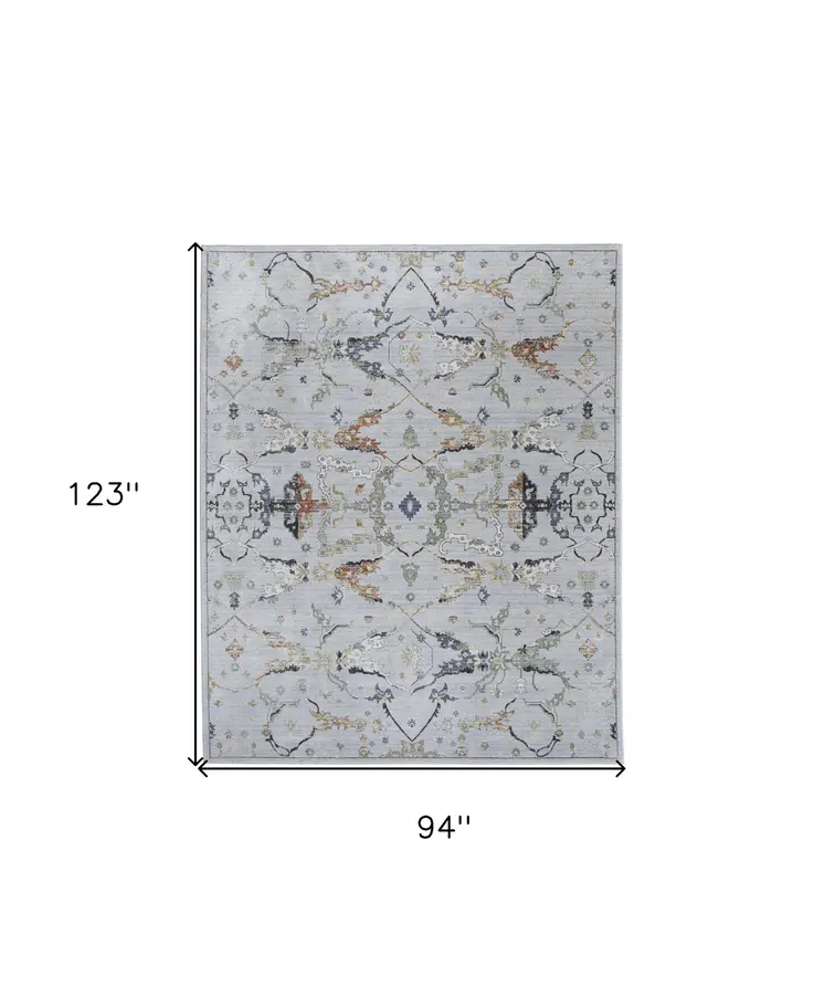 8' X 10' Gray Blue and Green Floral Power Loom Area Rug