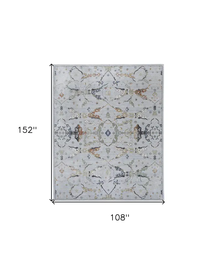 9' X 13' Gray Blue and Green Floral Power Loom Area Rug