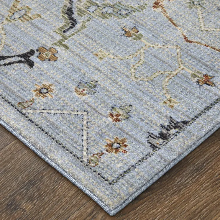 2' X 3' Gray Blue and Green Floral Power Loom Area Rug