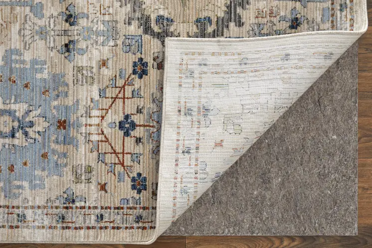 8' X 10' Ivory Red and Blue Floral Power Loom Area Rug