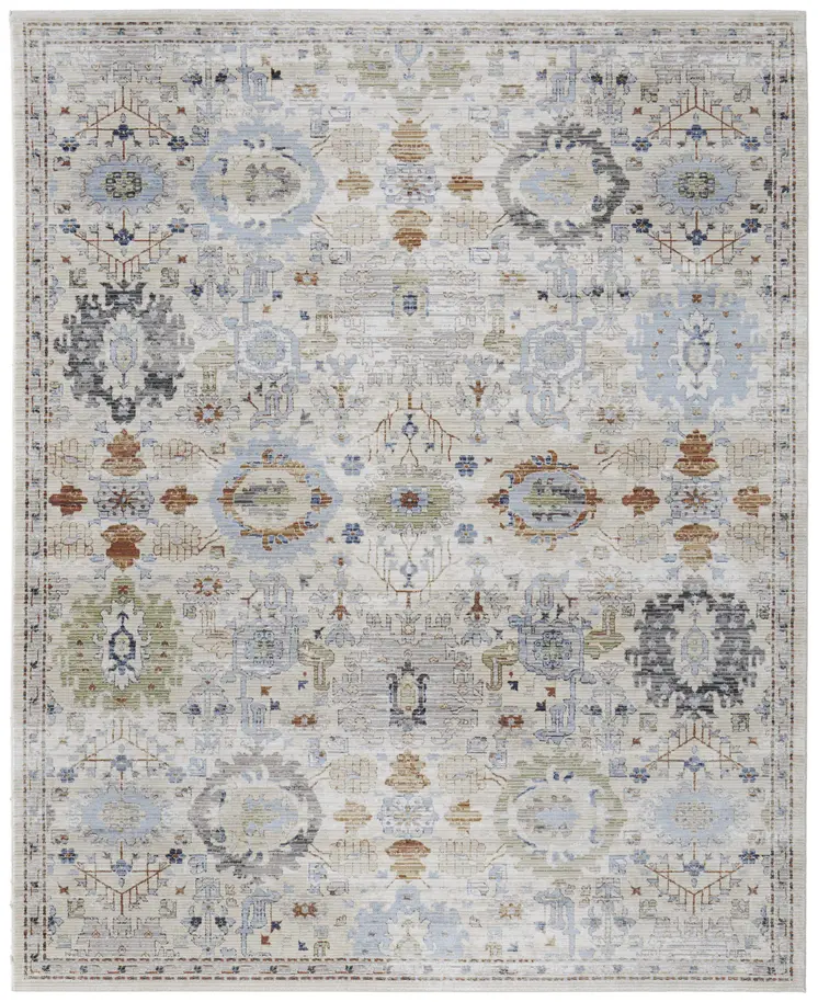 8' X 10' Ivory Red and Blue Floral Power Loom Area Rug