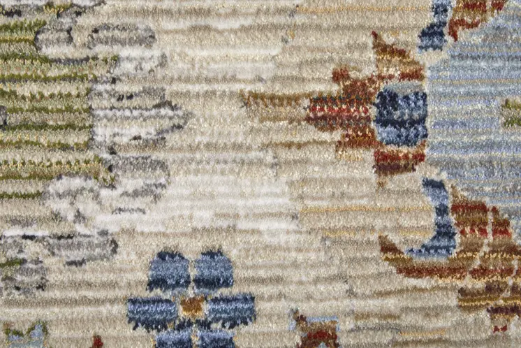 9' X 13' Ivory Red and Blue Floral Power Loom Area Rug