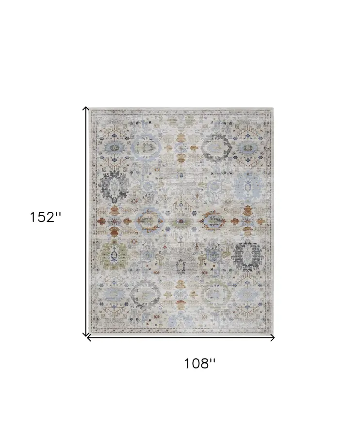 9' X 13' Ivory Red and Blue Floral Power Loom Area Rug