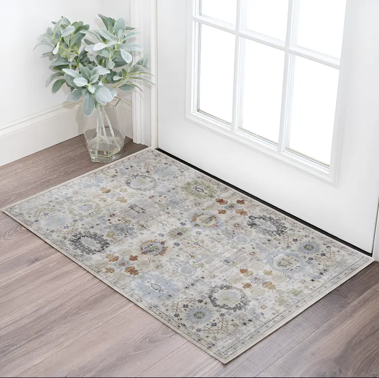 2' X 3' Ivory Red and Blue Floral Power Loom Area Rug