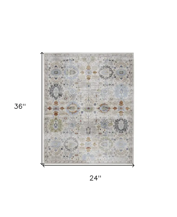 2' X 3' Ivory Red and Blue Floral Power Loom Area Rug