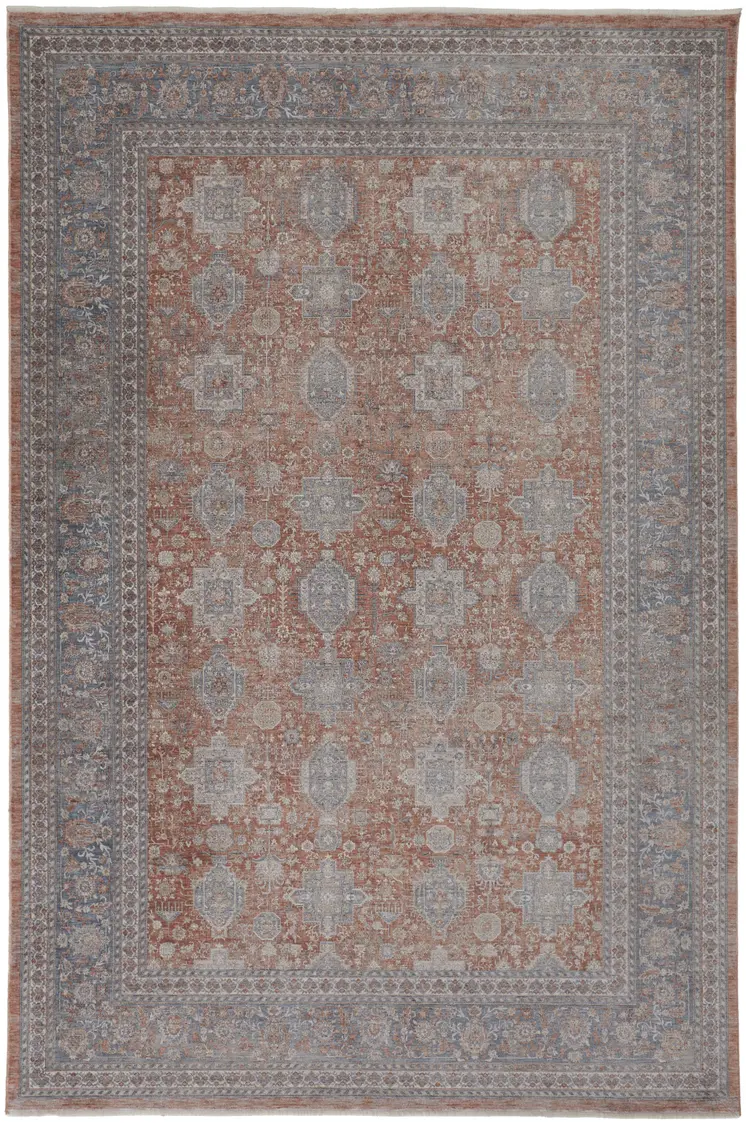 12' X 15' Silver Taupe and Blue Oriental Power Loom Worn Faded Area Rug With Fringe