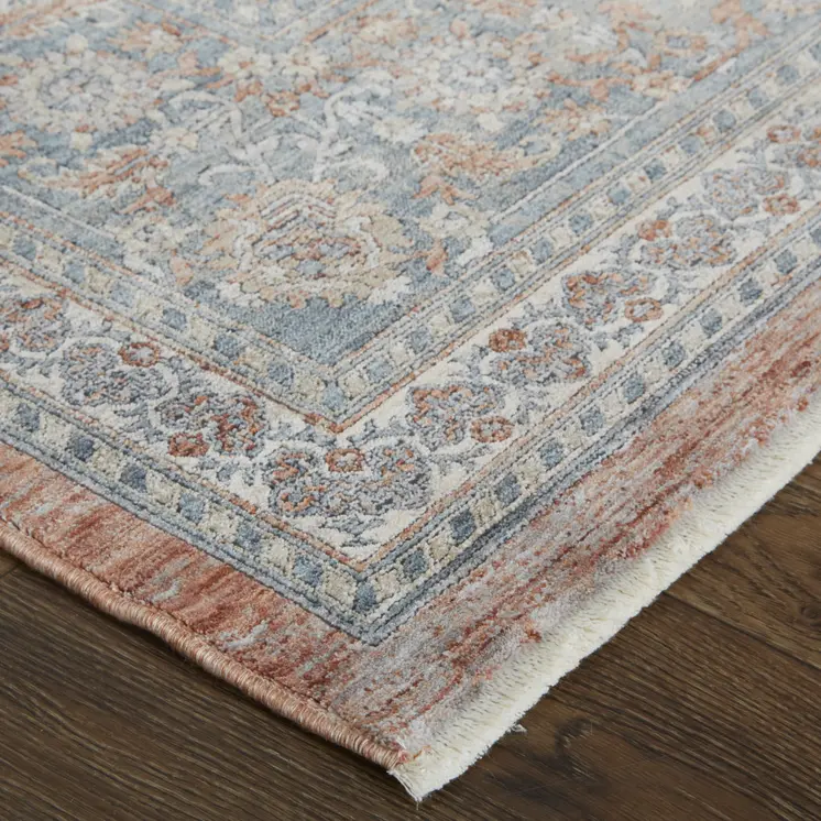 2' X 3' Blue and Red Oriental Power Loom Worn Faded Area Rug With Fringe