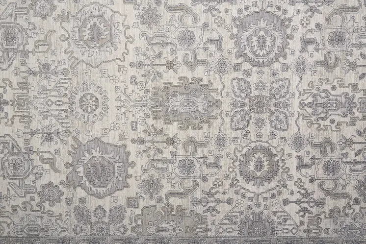 8' X 10' Gray and Ivory Oriental Power Loom Worn Faded Area Rug With Fringe