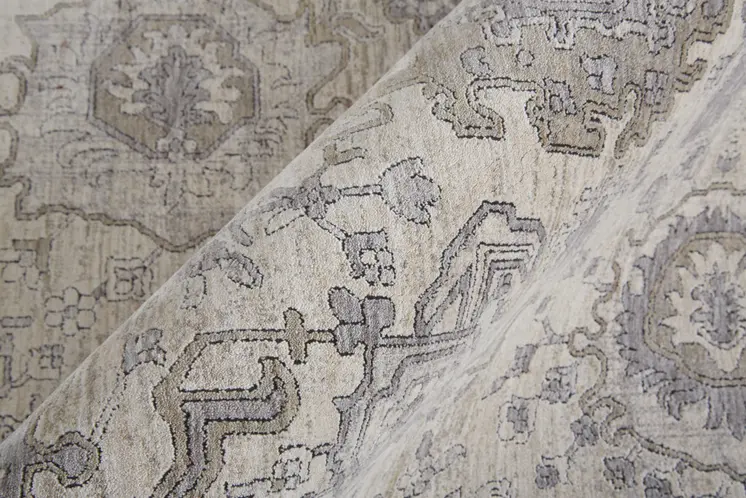10' Gray and Ivory Oriental Power Loom Runner Rug With Fringe