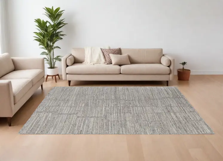 6' X 9' Taupe and Gray Abstract Hand Woven Worn Faded Area Rug