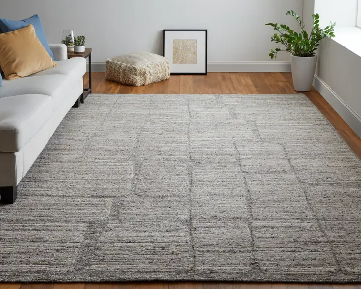 2' X 3' Taupe and Gray Abstract Hand Woven Worn Faded Area Rug