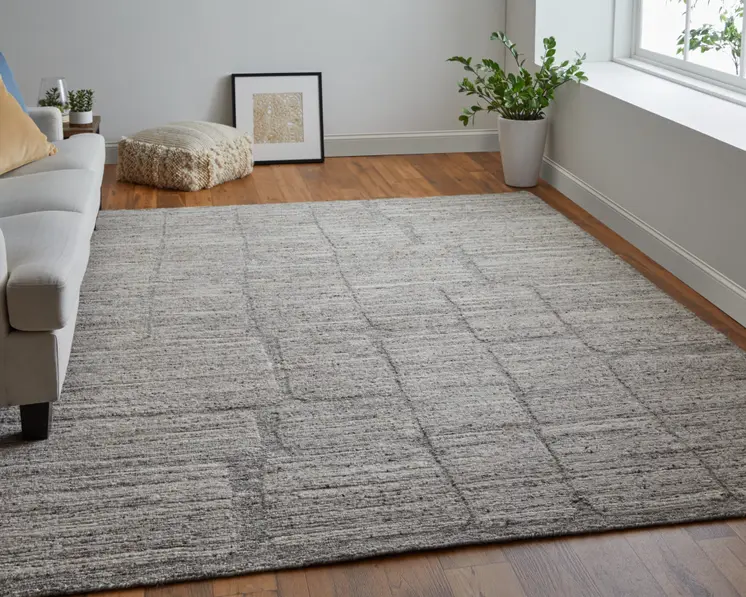 2' X 3' Taupe and Gray Abstract Hand Woven Worn Faded Area Rug