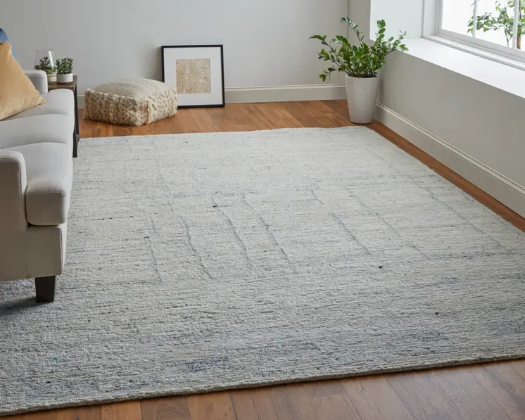 6' X 9' Gray and Ivory Abstract Hand Woven Worn Faded Area Rug