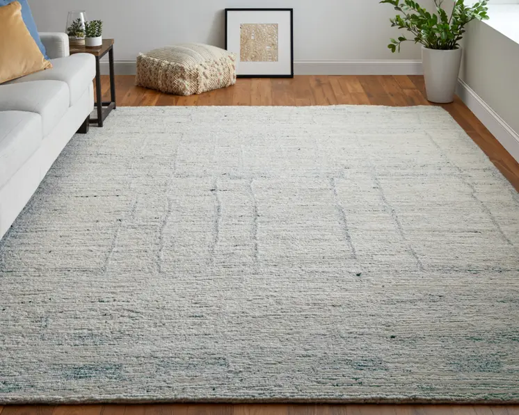 8' X 10' Gray and Ivory Abstract Hand Woven Worn Faded Area Rug