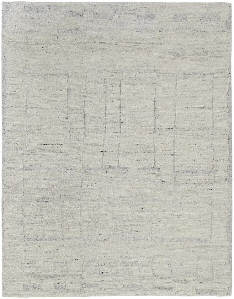 8' X 10' Gray and Ivory Abstract Hand Woven Worn Faded Area Rug