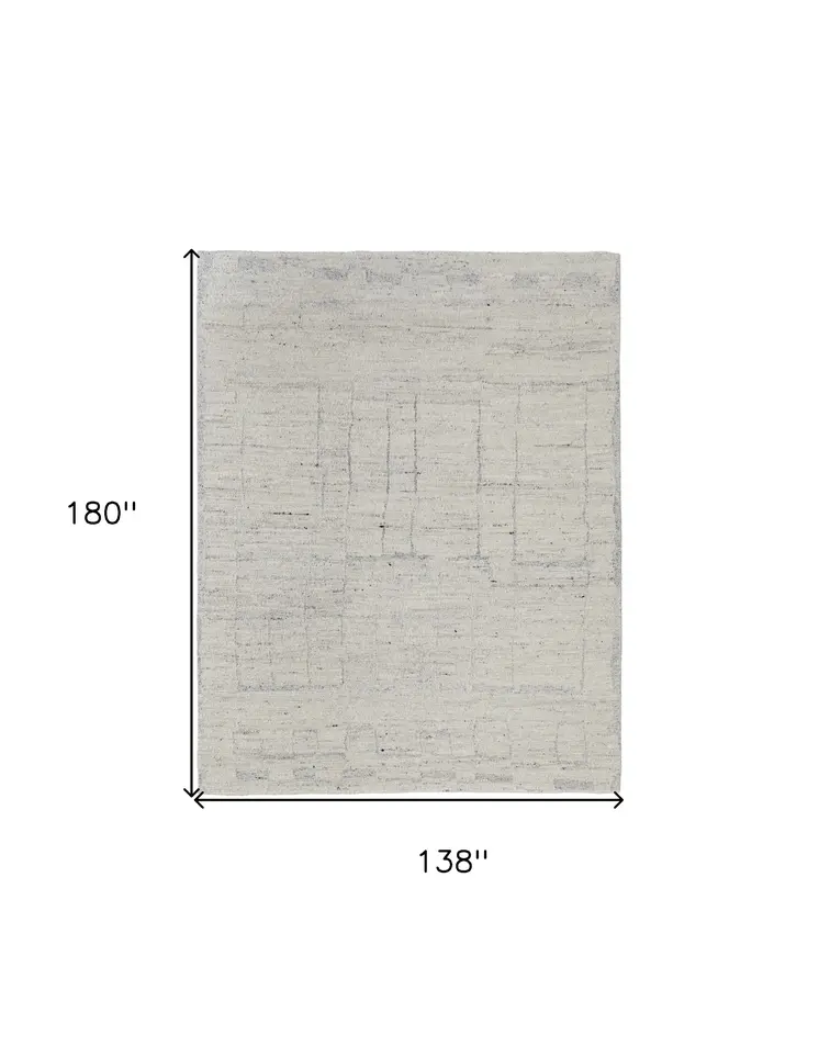 12' X 15' Gray and Ivory Abstract Hand Woven Worn Faded Area Rug