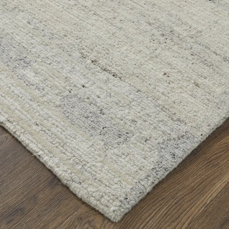 2' X 3' Gray and Ivory Abstract Hand Woven Worn Faded Area Rug