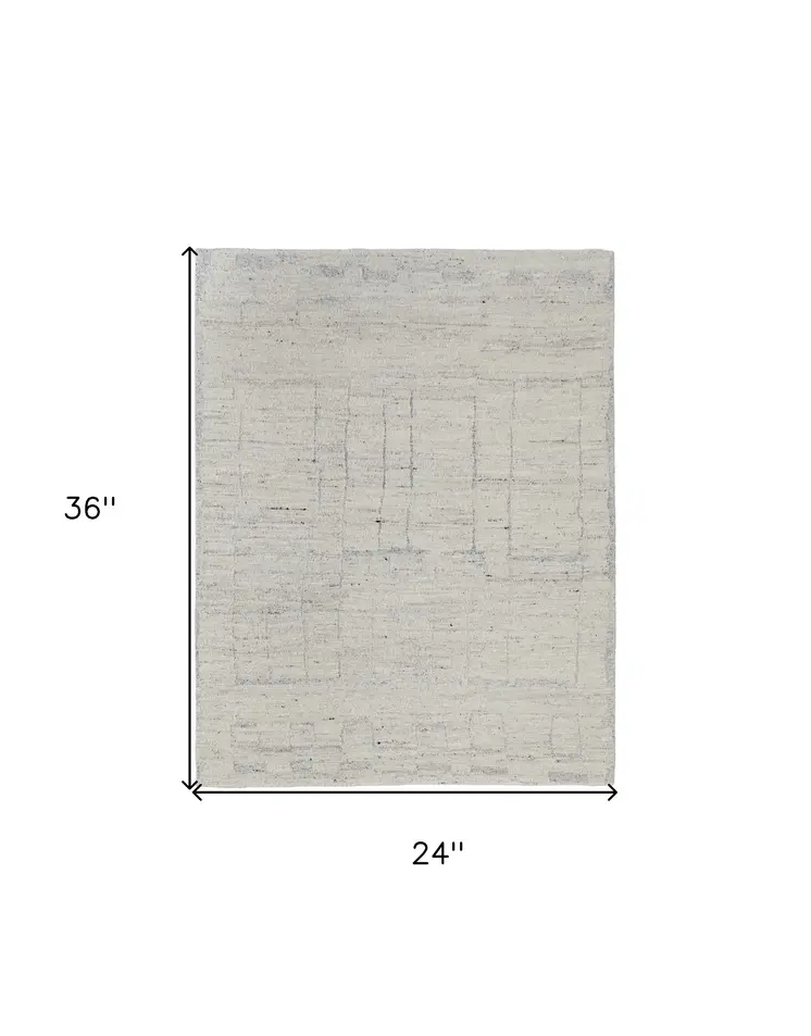 2' X 3' Gray and Ivory Abstract Hand Woven Worn Faded Area Rug