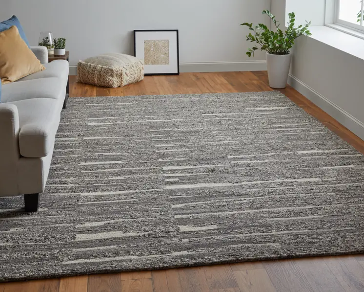 2' X 3' Gray Ivory and Taupe Abstract Hand Woven Area Rug