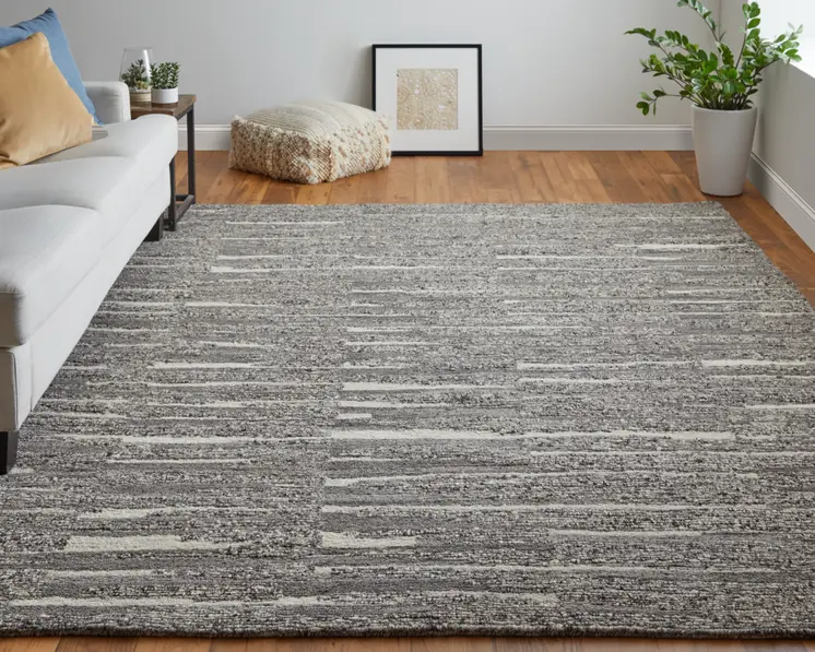 2' X 3' Gray Ivory and Taupe Abstract Hand Woven Area Rug