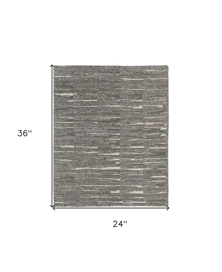 2' X 3' Gray Ivory and Taupe Abstract Hand Woven Area Rug