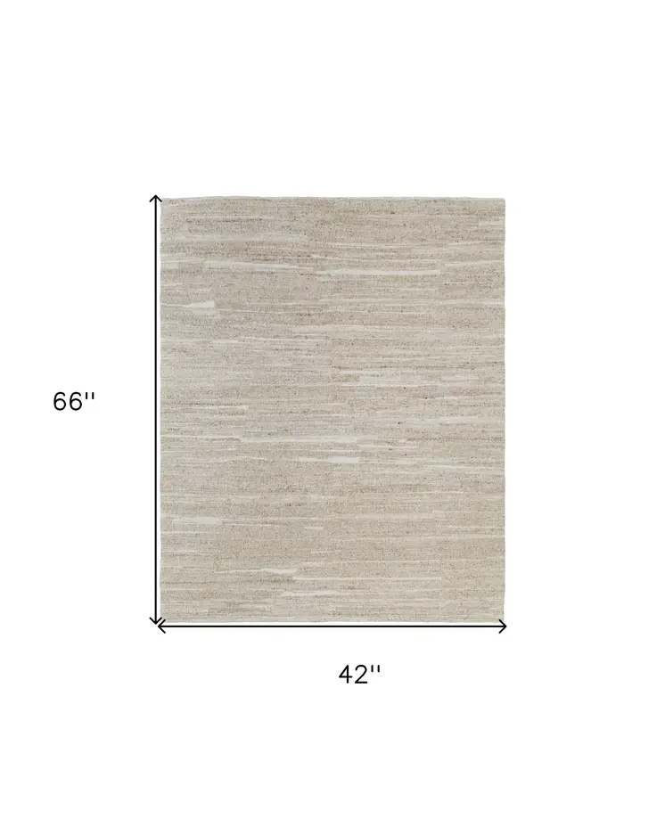 4' X 6' Ivory Abstract Hand Woven Worn Faded Area Rug