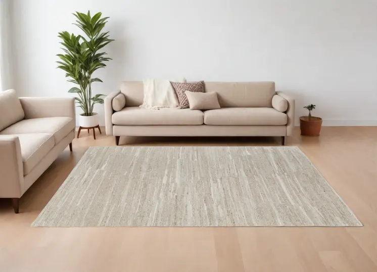 8' X 12' Ivory Abstract Hand Woven Worn Faded Area Rug