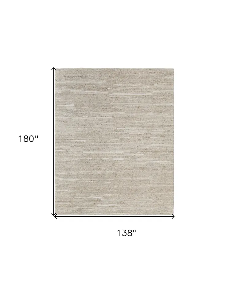 12' X 15' Ivory Abstract Hand Woven Worn Faded Area Rug
