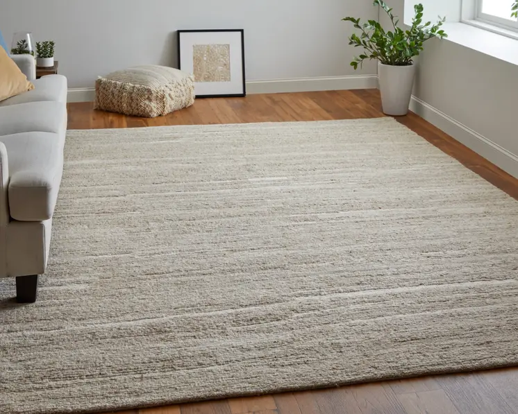2' X 3' Ivory Abstract Hand Woven Worn Faded Area Rug