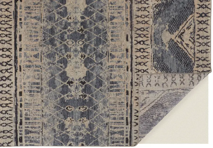 9' X 13' Gray Blue and Ivory Wool Floral Hand Knotted Area Rug