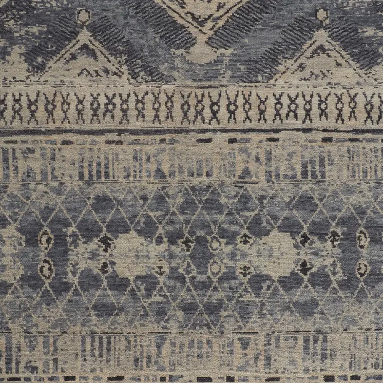 2' X 3' Gray Blue and Ivory Wool Floral Hand Knotted Area Rug