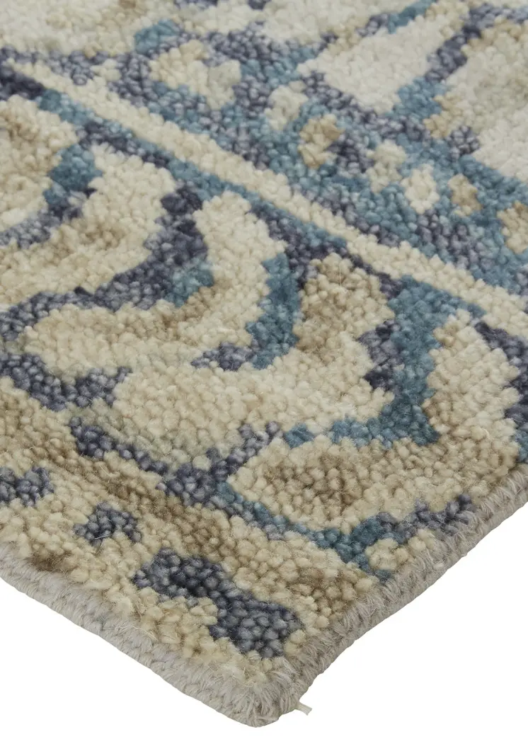 8' X 10' Gray and Blue Wool Geometric Hand Knotted Area Rug