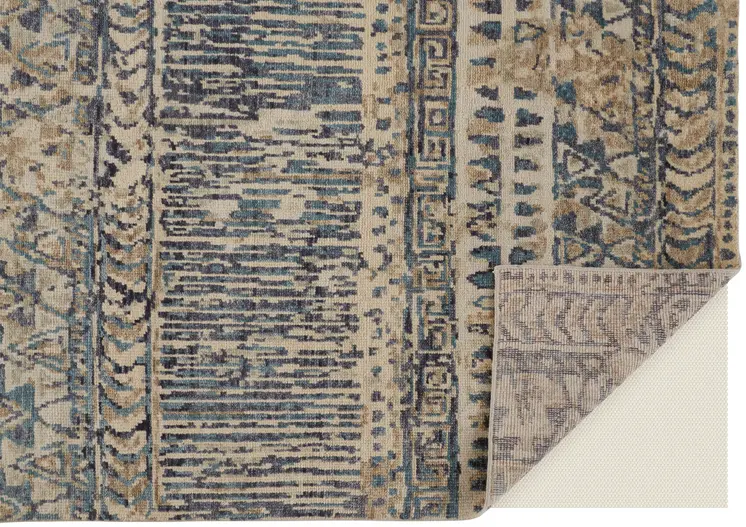 8' X 10' Gray and Blue Wool Geometric Hand Knotted Area Rug