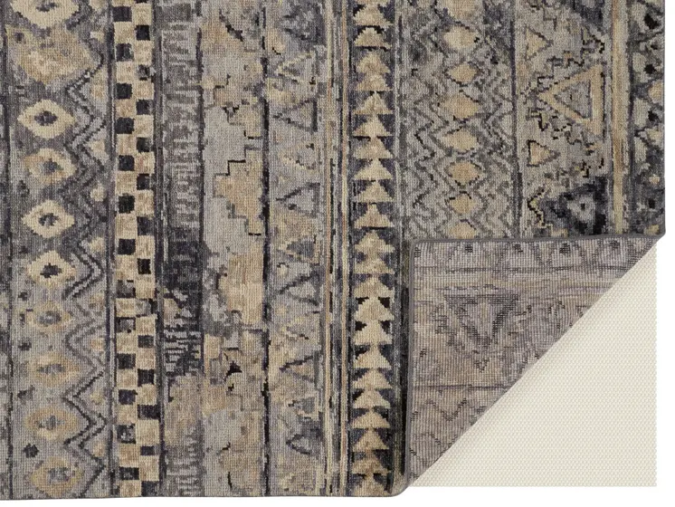 6' X 9' Taupe Gray and Tan Wool Geometric Hand Knotted Area Rug