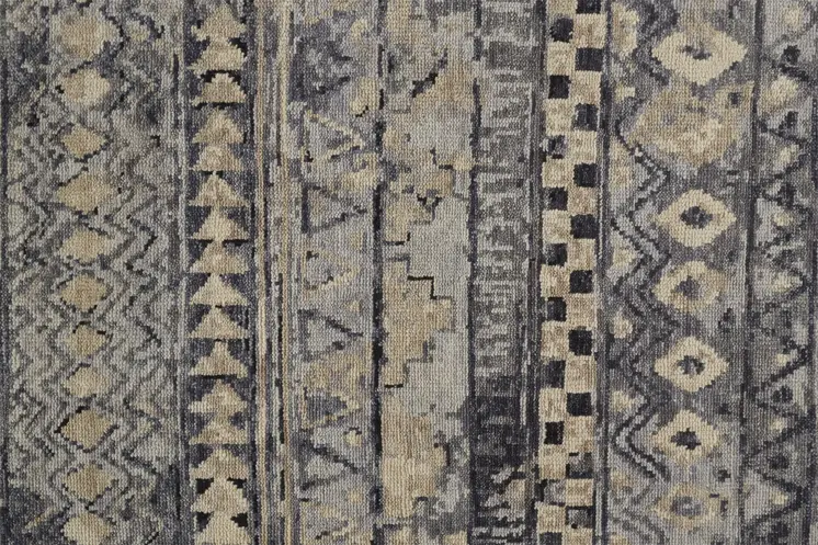 6' X 9' Taupe Gray and Tan Wool Geometric Hand Knotted Area Rug
