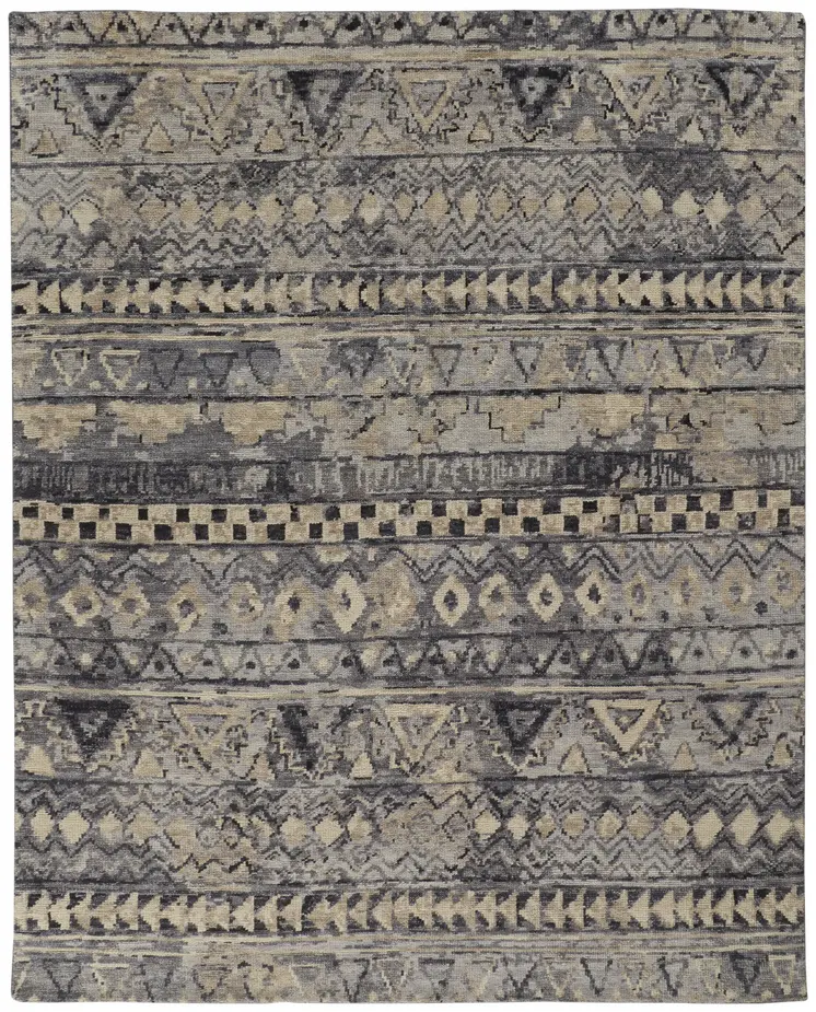 8' X 10' Taupe Gray and Tan Wool Geometric Hand Knotted Area Rug