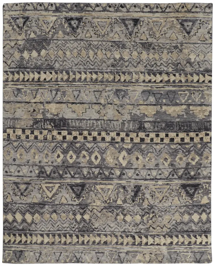 8' X 10' Taupe Gray and Tan Wool Geometric Hand Knotted Area Rug