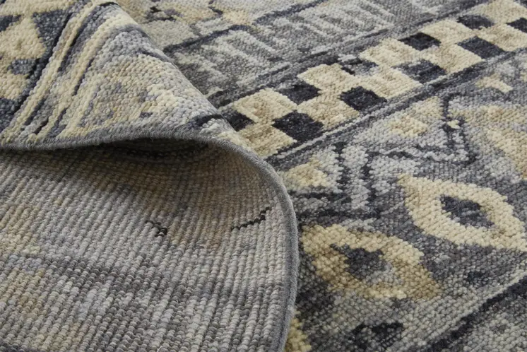 2' X 3' Taupe Gray and Tan Wool Geometric Hand Knotted Area Rug