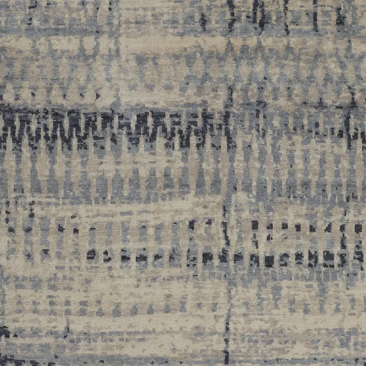 6' X 9' Gray Blue and Ivory Wool Abstract Hand Knotted Area Rug
