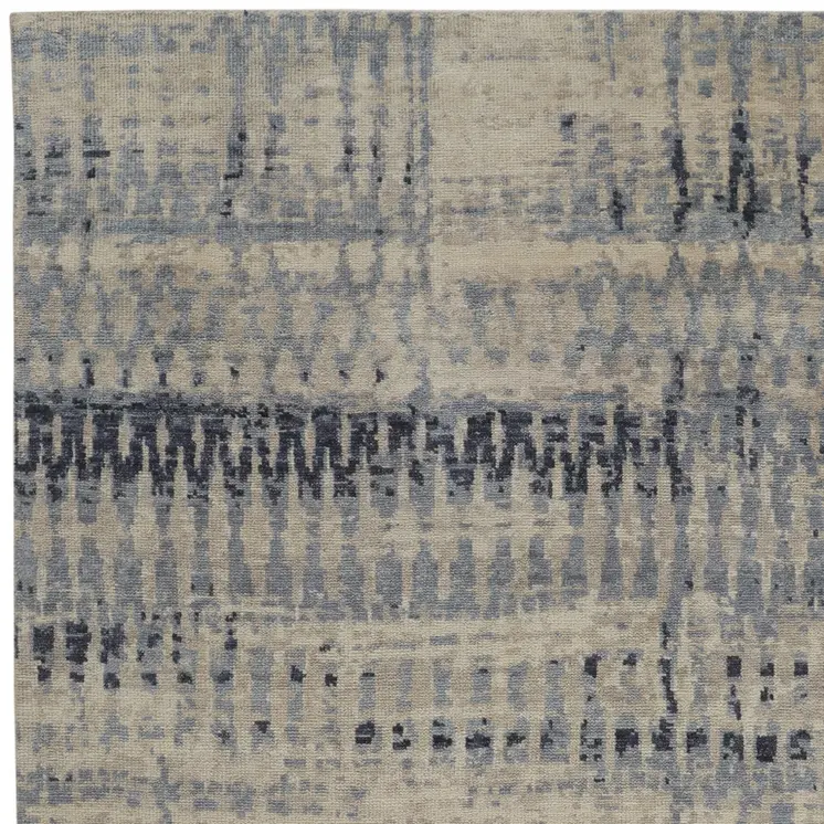 8' X 10' Gray Blue and Ivory Wool Abstract Hand Knotted Area Rug