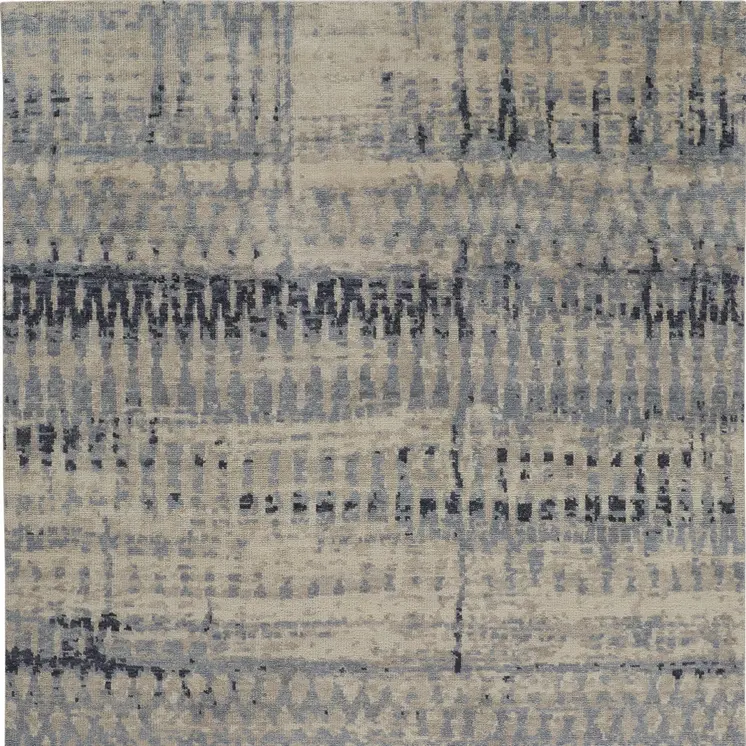 8' X 10' Gray Blue and Ivory Wool Abstract Hand Knotted Area Rug
