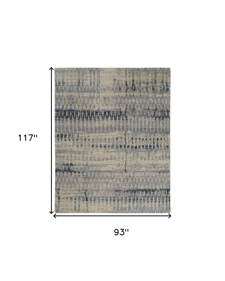 8' X 10' Gray Blue and Ivory Wool Abstract Hand Knotted Area Rug