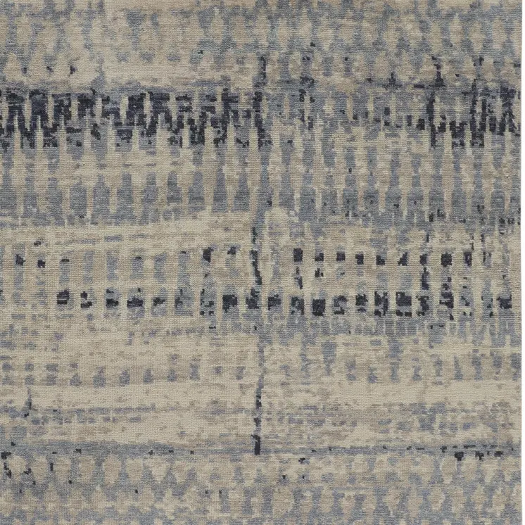 9' X 13' Gray Blue and Ivory Wool Abstract Hand Knotted Area Rug