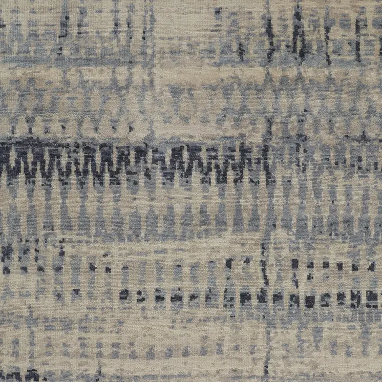 12' X 15' Gray Blue and Ivory Wool Abstract Hand Knotted Area Rug