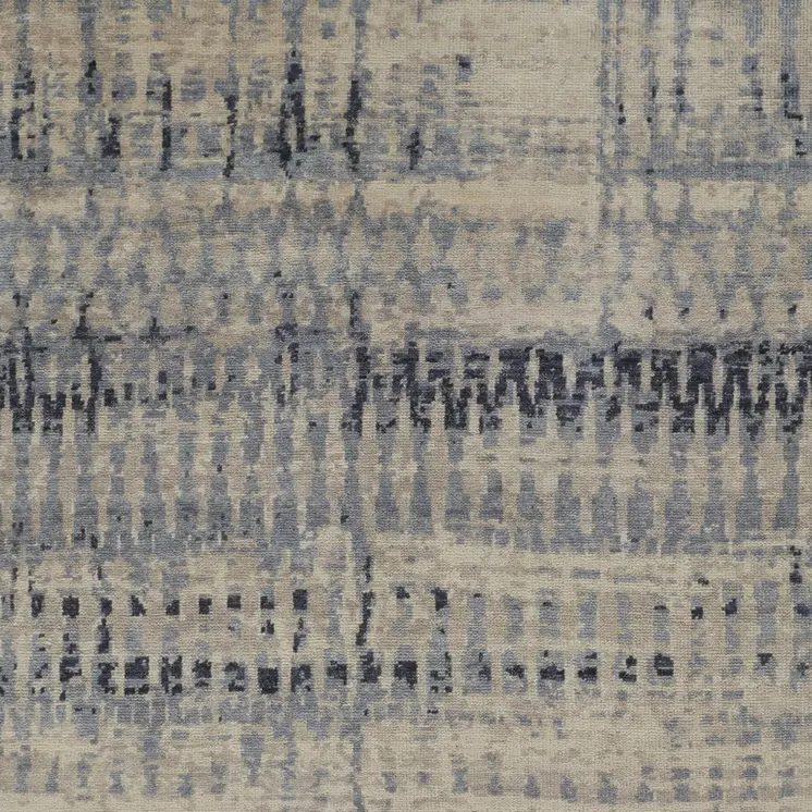 2' X 3' Gray Blue and Ivory Wool Abstract Hand Knotted Area Rug