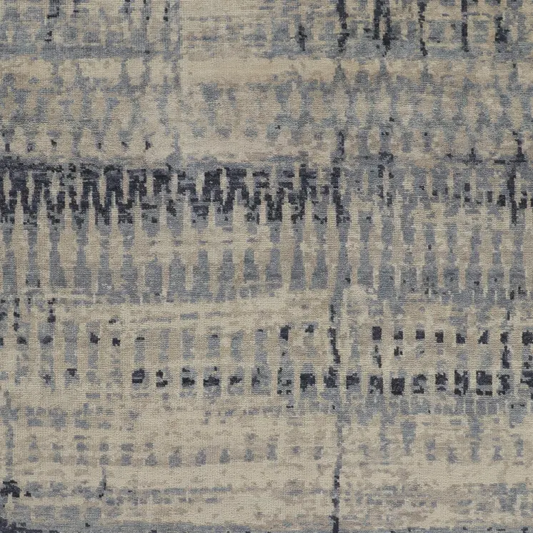 2' X 3' Gray Blue and Ivory Wool Abstract Hand Knotted Area Rug