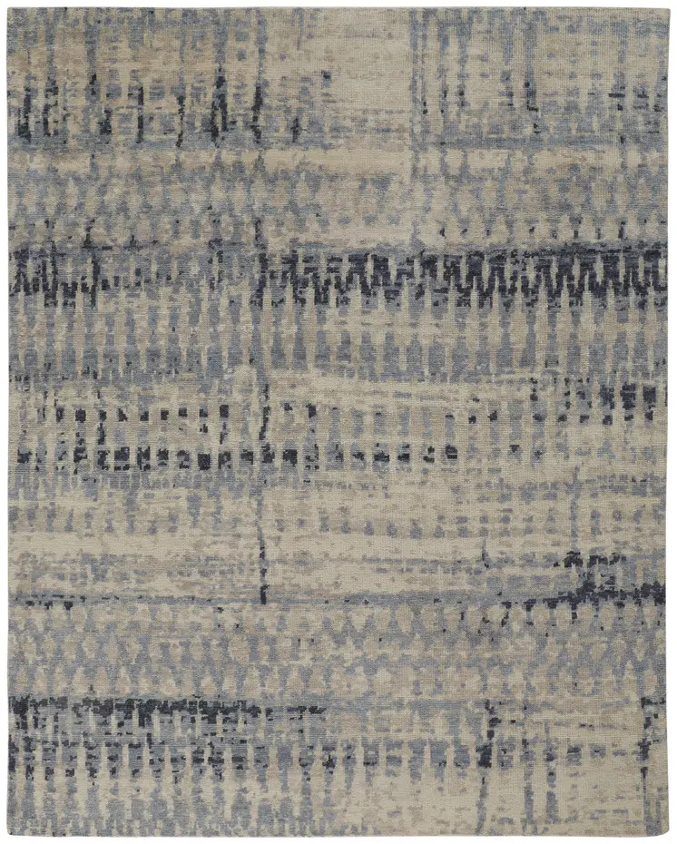 2' X 3' Gray Blue and Ivory Wool Abstract Hand Knotted Area Rug