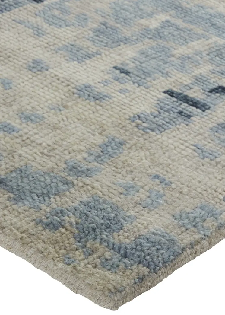 2' X 3' Gray Blue and Ivory Wool Abstract Hand Knotted Area Rug